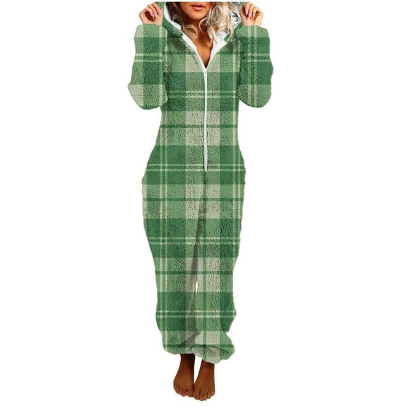 Perfectbot Women's Fleece Sherpa Onesie Pajamas - Hooded Flannel One-Piece Warm Sleepwear Romper