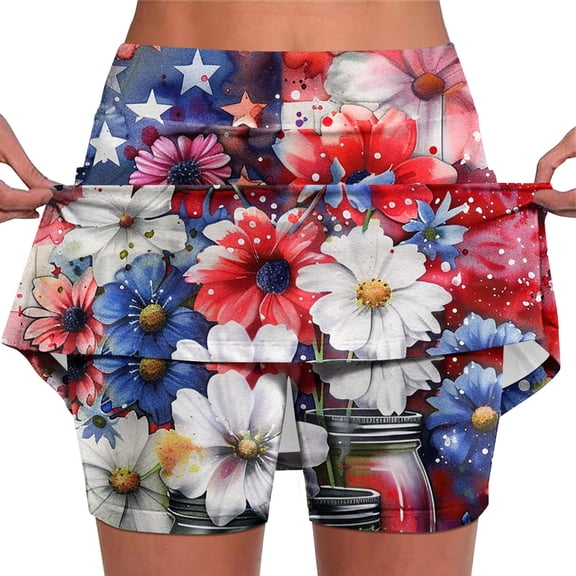 Perfectbot Women's Floral Athletic Skorts for Tennis & Running, Print Skirts with Built-in Shorts, S-5XL