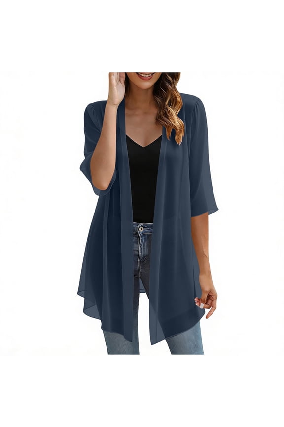 Women's Flowy Chiffon Open Front Cardigans Lightweight See Through Summer Beach & Daily Cover Ups