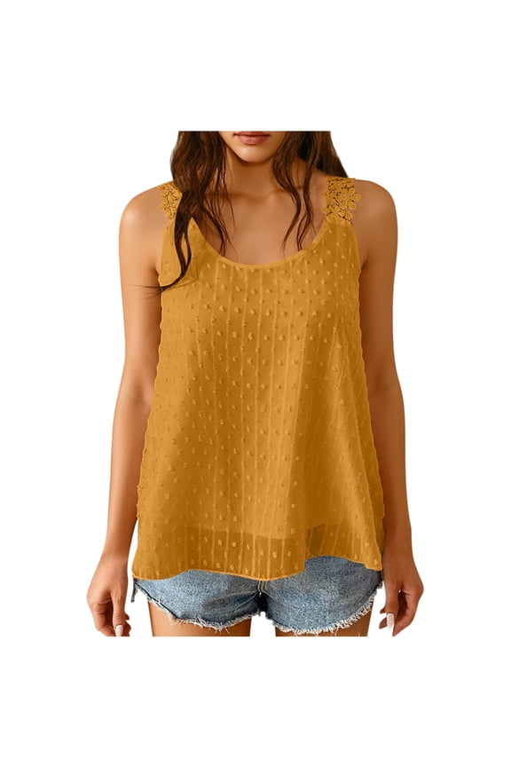 Women's Flowy Chiffon Tank Tops Scoop Square Lace Strap Sleeveless Casual Summer Boho Camisole