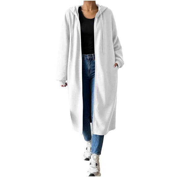 Perfectbot Women's Full Zip Maxi Length Hooded Sweatshirt Coat, Oversized Drop Shoulder Long Hoodie Duster Jacket