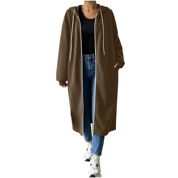 Perfectbot Women's Full Zip Maxi Length Hooded Sweatshirt Coat, Oversized Drop Shoulder Long Hoodie Duster Jacket