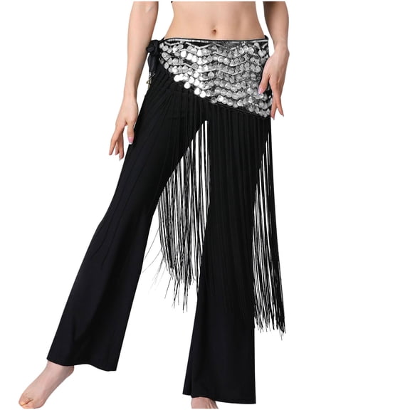 Perfectbot Women's Glitter Sequin Tassel Triangle Hip Scarf - Belly Dance Sparkle Wrap Belt Skirt