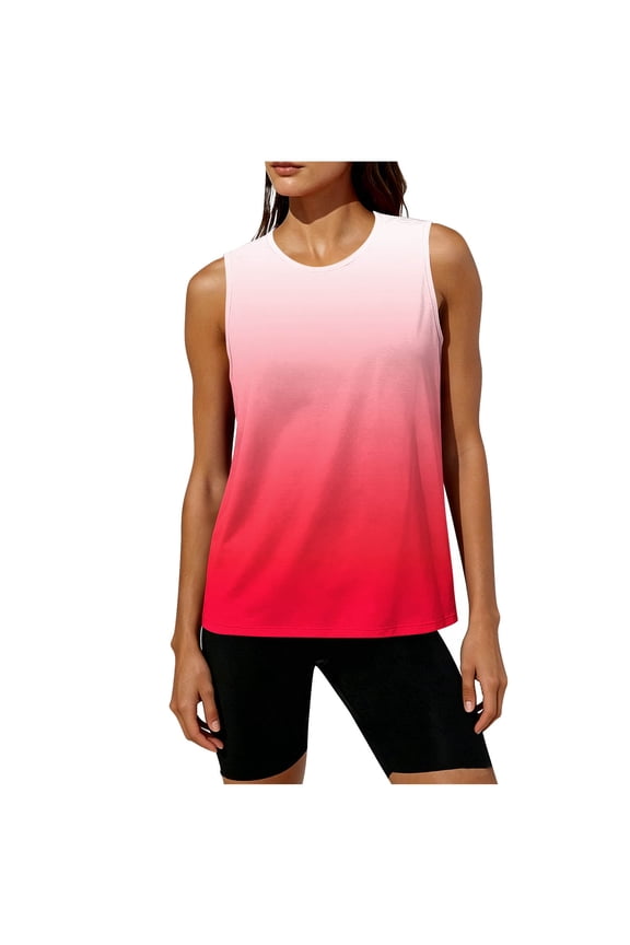 Women's Gradient Workout Tank Tops Sleeveless Split Back Athletic Shirts Quick Dry Breathable Running Tops
