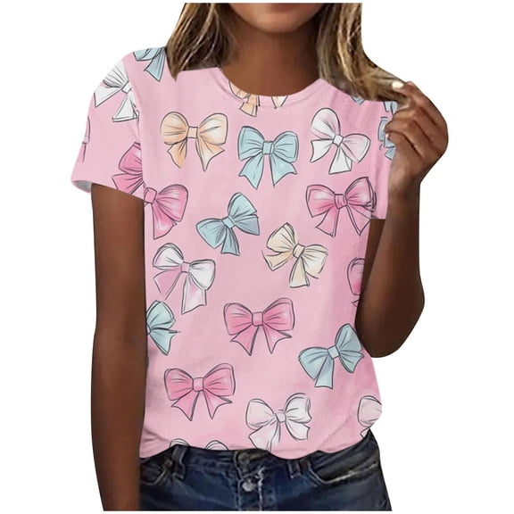 Perfectbot Women's Heart Print Valentine's Top - Short Sleeve Dressy Casual Holiday Blouse, Sizes S-5XL