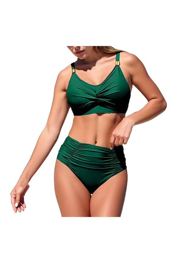 Women's High Waisted Bikini Set with Tummy Control, Twist Front Two-Piece Swimsuit