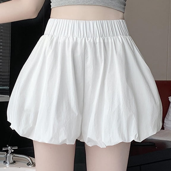 Perfectbot Women's High Waisted Bubble Shorts, Elastic Waist Casual Shorts with Pockets for Summer