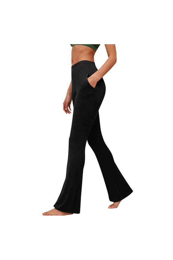 Women's High Waisted Yoga Pants - Flare Leg Athletic Running Leggings with Pockets