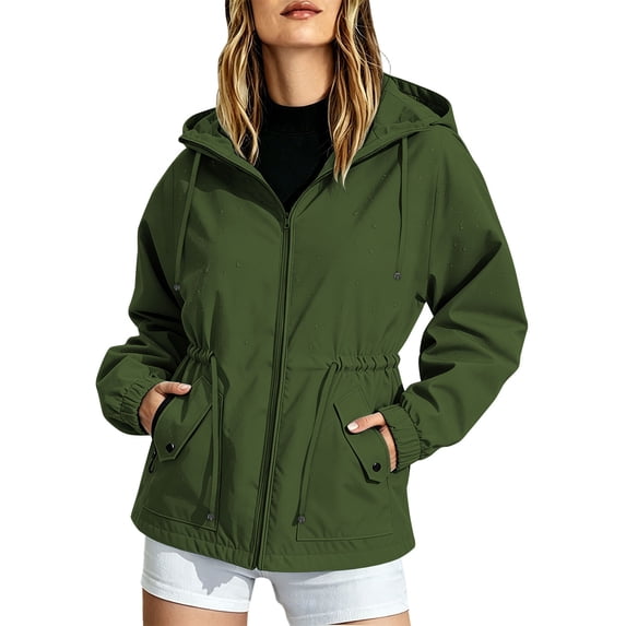 Perfectbot Women's Hiking Jacket Drawstring Waist Water-Repellent Windproof Outdoor Activities Jacket