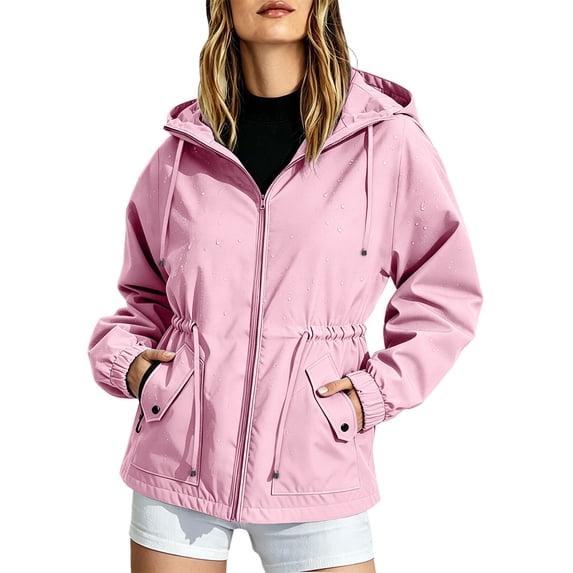 Perfectbot Women's Hiking Jacket Drawstring Waist Water-Repellent Windproof Outdoor Activities Jacket