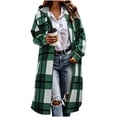 thumbnail image 1 of Perfectbot Women's Hooded Plaid Shacket, Full Zip Mid-Length Flannel Fall Jacket with Chest Pockets, 1 of 7