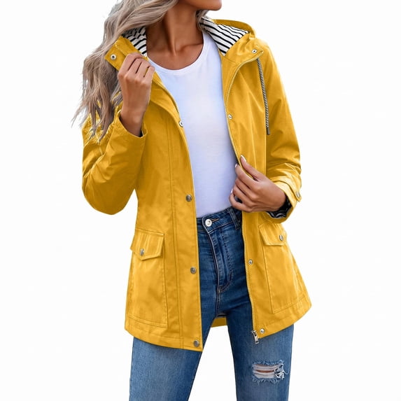 Perfectbot Women's Hooded Raincoat with Adjustable Cuffs, Water-Resistant Outdoor Jacket with Flap Pockets