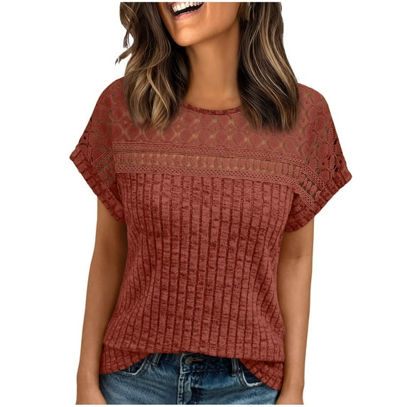 Perfectbot Women's Lace & Crochet Tops - Short Sleeve Crew Neck Blouses for Dressy Spring Summer