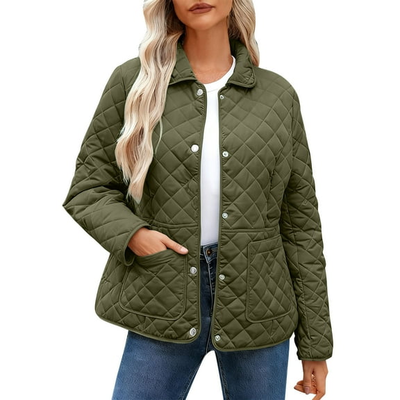 Perfectbot Women's Lightweight Quilted Barn Jacket, Long Sleeve Snap Button Coat with Pockets