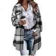 thumbnail image 1 of Perfectbot Women's Long Plaid Flannel Shacket Wool Blend Long Sleeve Casual Fall Jacket, 1 of 7