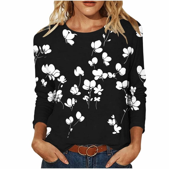 Perfectbot Women's Long Sleeve Crew Neck T-Shirt Floral Print Casual Comfortable Daily Top Tee