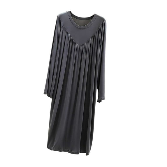 Perfectbot Women's Long Sleeve Nightgown, Crewneck Pleated Baggy Nightdress for Lounge Comfy Sleepwear