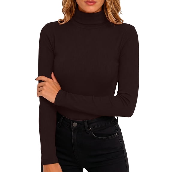 Perfectbot Women's Long Sleeve Tee Turtleneck Ribbed Knit Stretchable Top Fitted Basic Layering Shirt