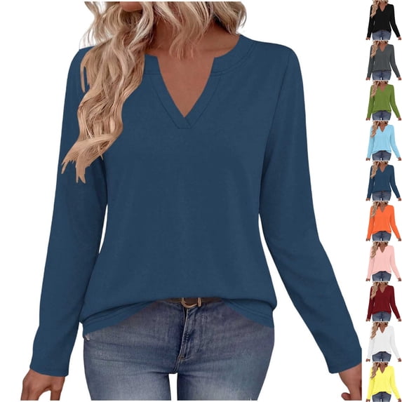 Perfectbot Women's Long Sleeve V-Neck Basic Tee, Relaxed Fit Soft Jersey T-Shirt with Flowy Hem