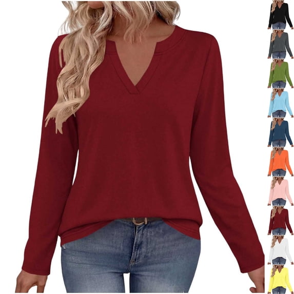 Perfectbot Women's Long Sleeve V-Neck Basic Tee, Relaxed Fit Soft Jersey T-Shirt with Flowy Hem