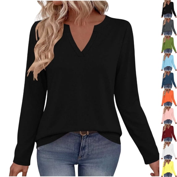 Perfectbot Women's Long Sleeve V-Neck Basic Tee, Relaxed Fit Soft Jersey T-Shirt with Flowy Hem