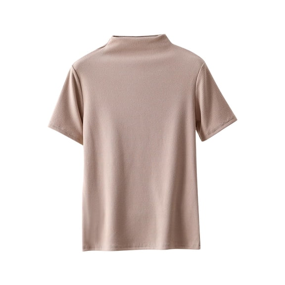 Perfectbot Women's Mock Neck Base Layer Tee Short Sleeve Ribbed Slim Casual Basic Comfy Tops