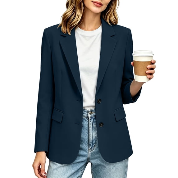 Perfectbot Women's Notch Collared Blazer 2 Button Long Sleeve Suit Jacket Office Business Outfits