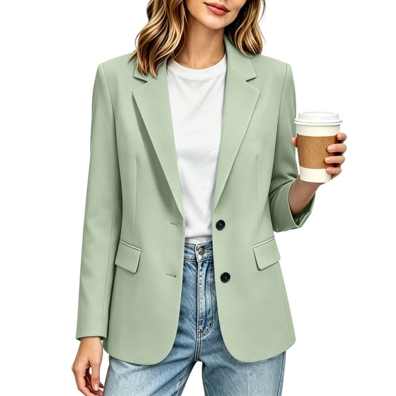 Perfectbot Women's Notch Collared Blazer 2 Button Long Sleeve Suit Jacket Office Business Outfits