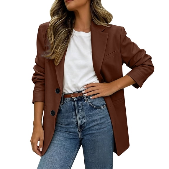 Perfectbot Women's Notch Lapel Blazer Coat, Two Button Mid-Length Long Sleeve Casual Office Suit Jacket