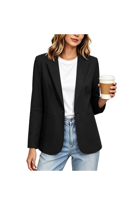 Women's One Button Blazer, Work Office Suit Jacket with Pockets, Business Street Wear