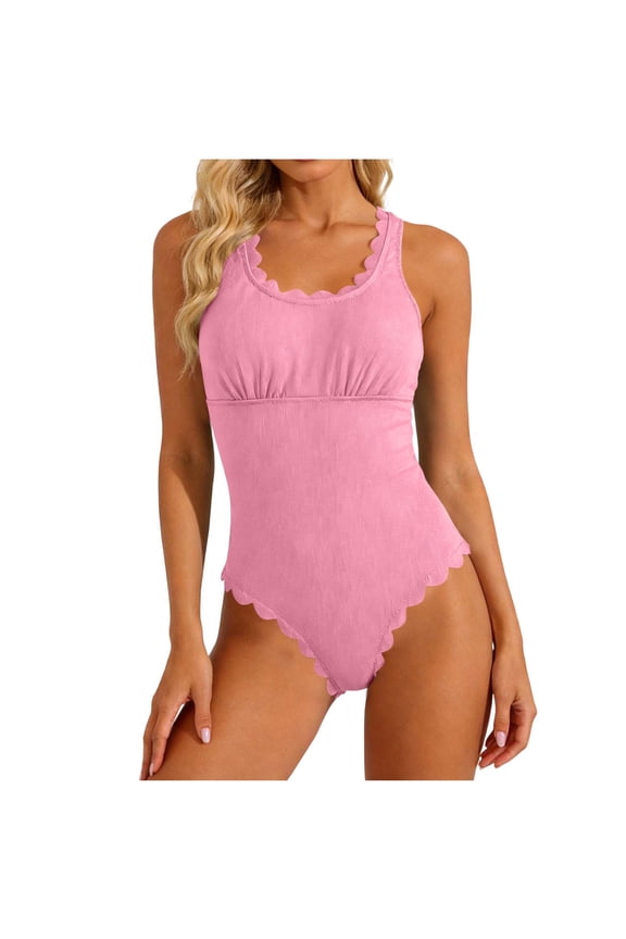 Women's One Piece Swimsuits Ruffle Crew Neck Bikini Bathing Suits Sexy Summer Beach Vacation