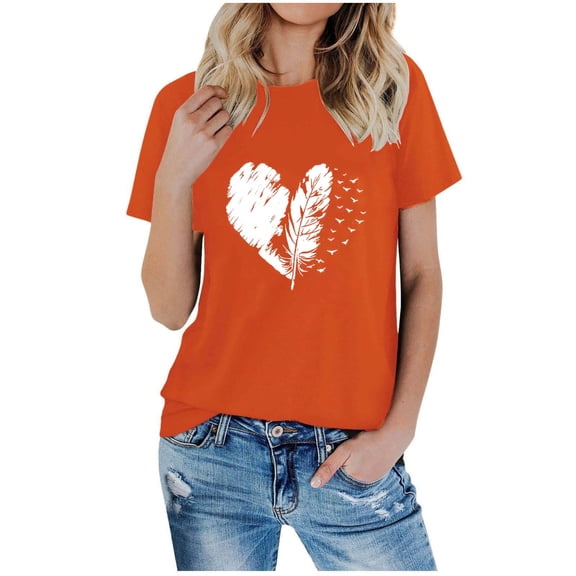Perfectbot Women's Orange Short Sleeve T-Shirt, Round Neck Funny Print Tunic Tops, Sizes S-3XL