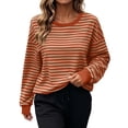 thumbnail image 1 of Perfectbot Women's Oversized Striped Crewneck Sweatshirt, Relaxed Fit Long Sleeve Pullover Fall Winter Top, 1 of 8