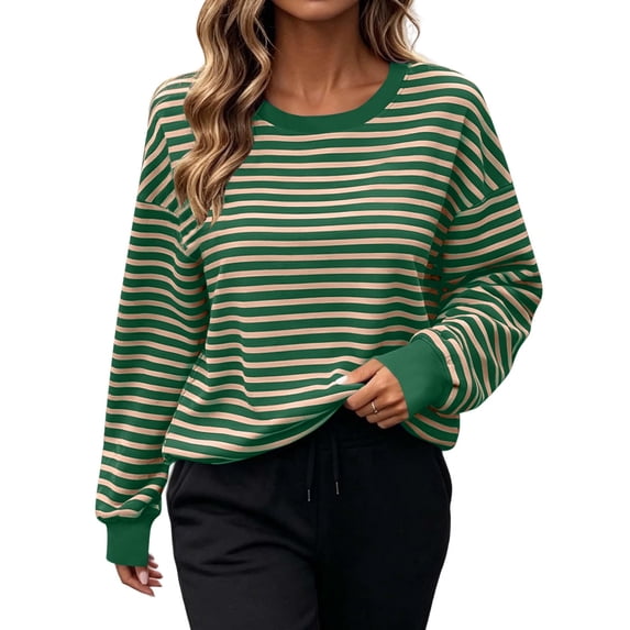 Perfectbot Women's Oversized Striped Crewneck Sweatshirt, Relaxed Fit Long Sleeve Pullover Fall Winter Top