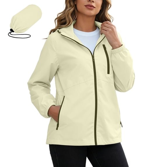 Perfectbot Women's Packable Hooded Rain Jacket, Water-Repellent Lightweight Windbreaker with Storage Bag