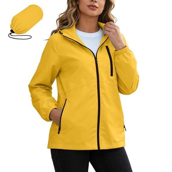 Perfectbot Women's Packable Hooded Rain Jacket, Water-Repellent Lightweight Windbreaker with Storage Bag