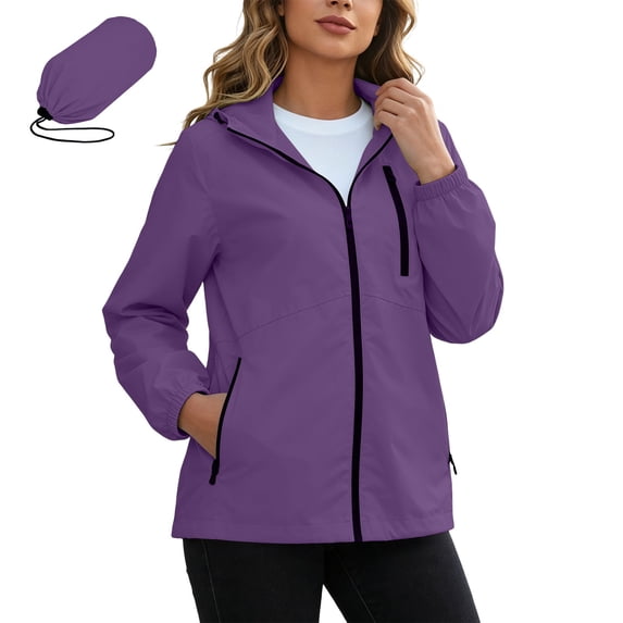 Perfectbot Women's Packable Hooded Rain Jacket, Water-Repellent Lightweight Windbreaker with Storage Bag