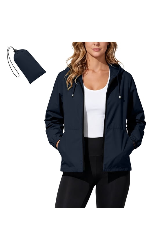 Women's Packable Hooded Windbreaker Light Zip Up Rain Jacket for Travel Daily Outdoor Activities
