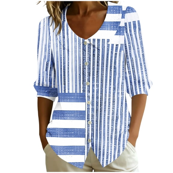 Perfectbot Women's Peter Pan Collar Blouse 3/4 Puff Sleeve Floral Print Button Down Casual Top