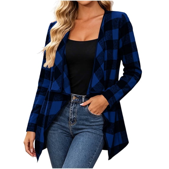 Perfectbot Women's Plaid Cardigan Open Front Long Sleeve Gingham Check Soft Knit Sweater Loose Fit Outerwear