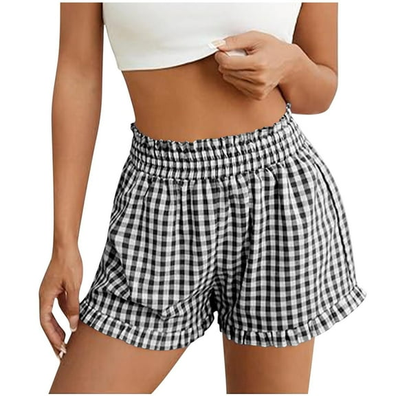 Perfectbot Women's Plaid Pajama Shorts Soft Comfy Stretch Casual Cropped Elastic Waist Pants Sleepwear