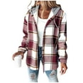 thumbnail image 1 of Perfectbot Women's Plaid Shacket Hooded Jacket, Fall Winter Warm Button Down Coat, Casual Flannel Outerwear, 1 of 7