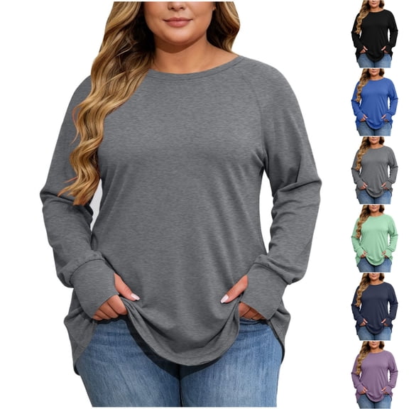 Perfectbot Women's Plus Size Long Sleeve T-Shirt Crewneck Raglan Loose Fit Thumbhole Soft Casual Tee L-4X