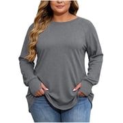 Perfectbot Women's Plus Size Long Sleeve T-Shirt Crewneck Raglan Loose Fit Thumbhole Soft Casual Tee L-4X