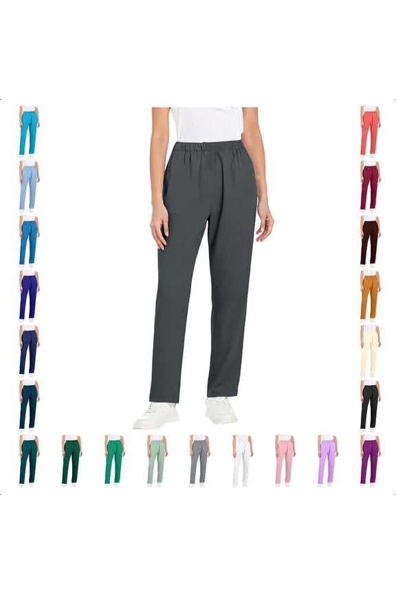 Women's Plus Size Scrub Pants - Pull On Medical Uniform with Cargo Pockets & Full Elastic Waist