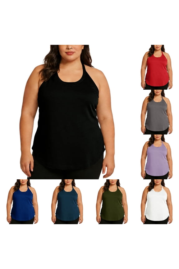 Women's Plus Size Tank Tops, Crew Neck Racerback Loose Tees, Summer Casual Sports Yoga Shirts