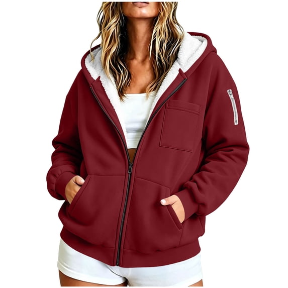 Tick Jacket Perfectbot Women's Plus Size Thick Sherpa Lined Hooded Jacket Zip Up ...