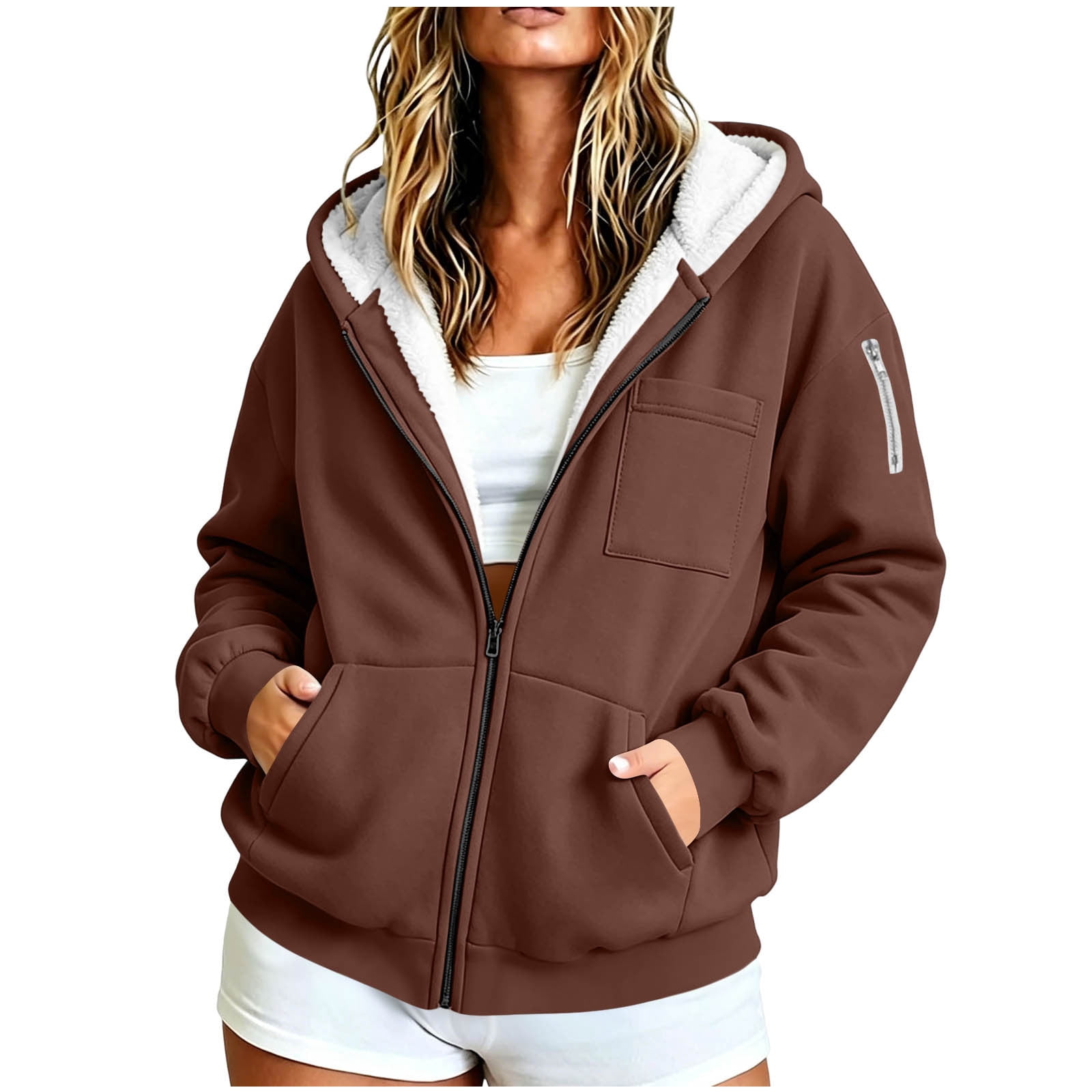 Perfectbot Women's Plus Size Thick Sherpa Lined Hooded Jacket Zip Up ...