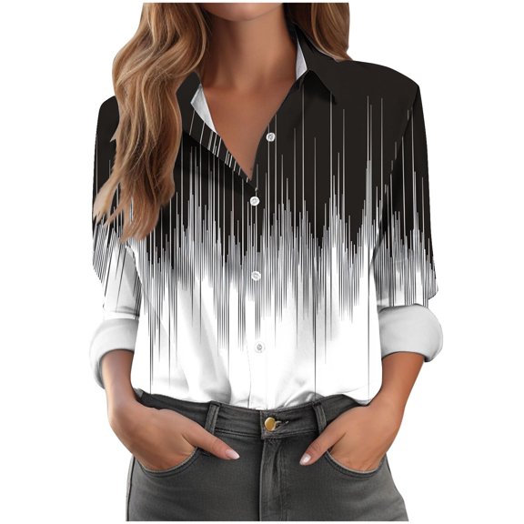 Perfectbot Women's Printed Button Down Blouse - Dressy Long Sleeve Casual Fashion Top, Sizes S-5XL