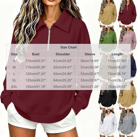 Perfectbot Women's Quarter Zip Collared Sweatshirt Long Sleeve Casual Loose Fit Fall Fashion Top